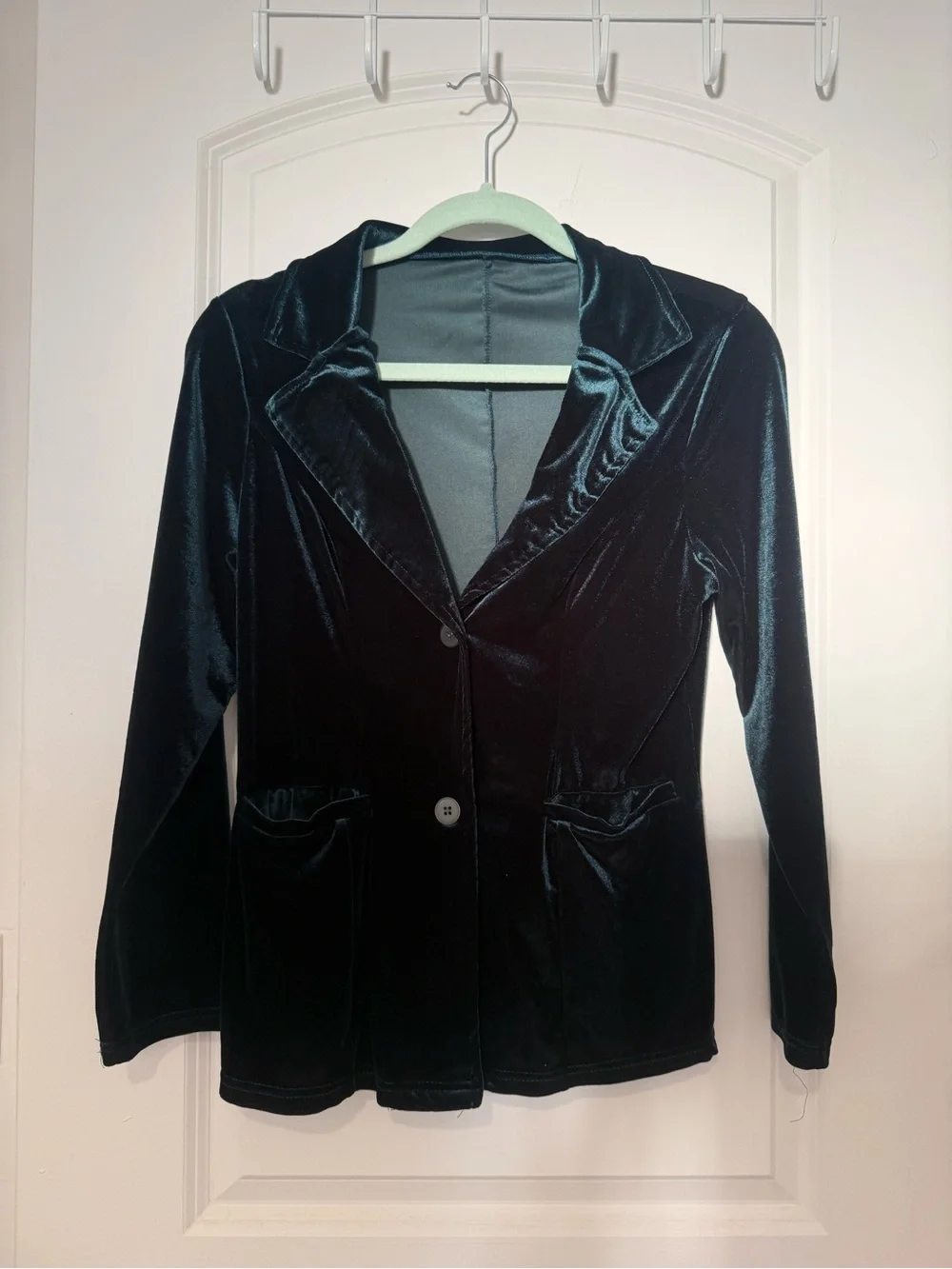 Women's Velvet Blazer Jacket in Dark Green